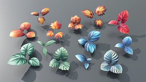 3D Types texture of leaves and trees low poly