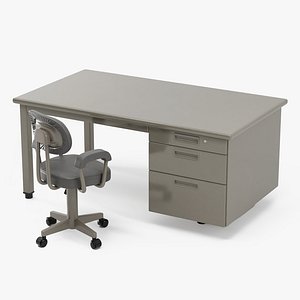Metal Desk and Chair 3D model