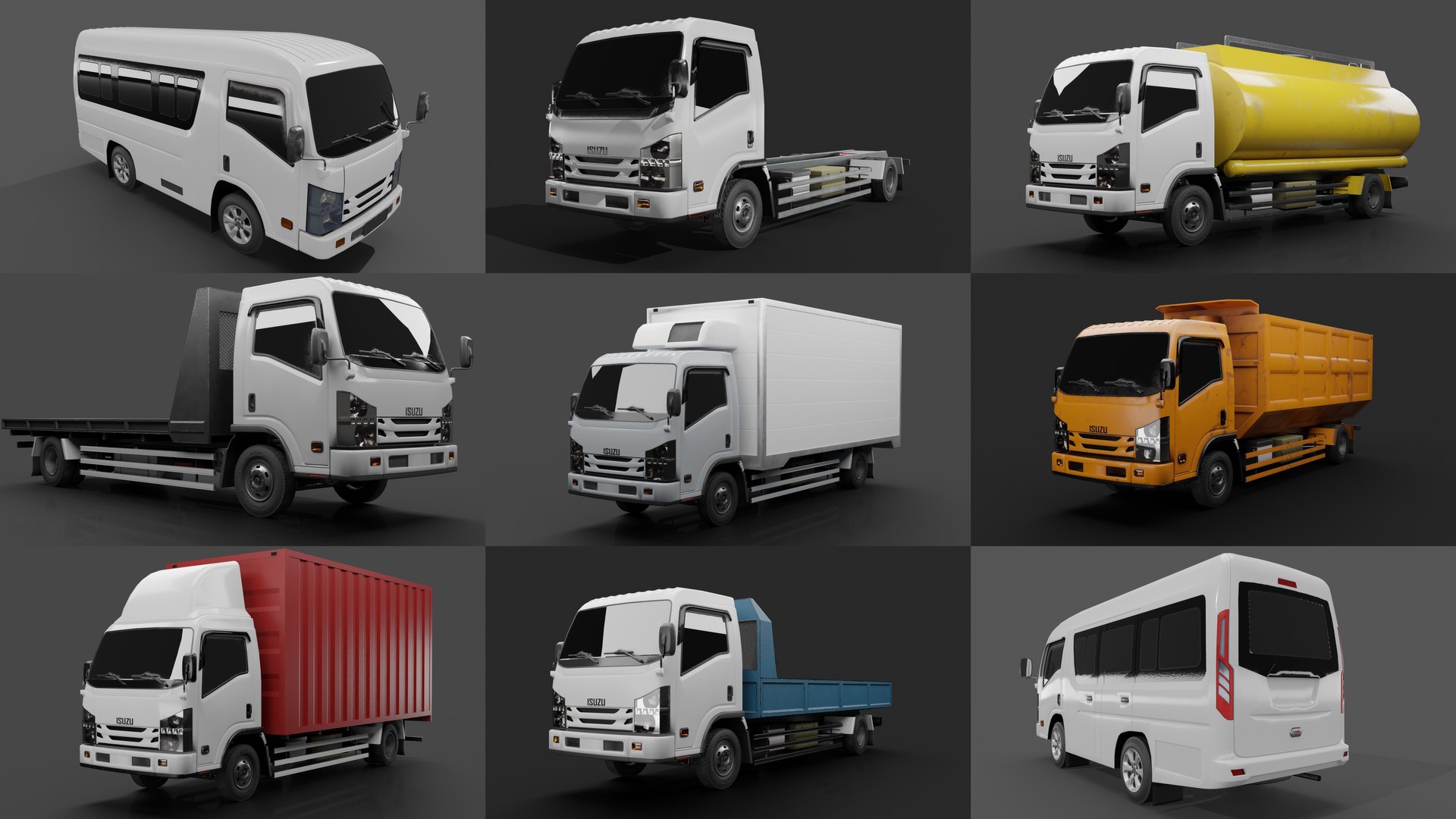 3D 8 types Truck ISUZU NMR 71 Low-poly 3D model https://p.turbosquid.com/ts-thumb/o2/8AT0Zx/59/nmrgabungan/png/1657065898/1920x1080/fit_q87/6df8ad6190fa1176ac2c8aab452d9cbb4f1d5e09/nmrgabungan.jpg