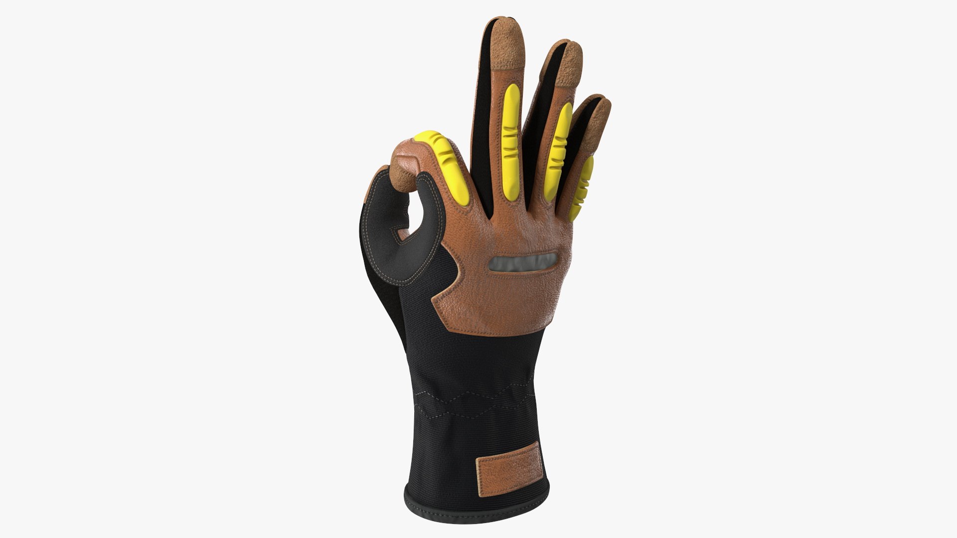 Safety Leather Gloves with Knuckle Guards OK Hand Gesture 3D model preview