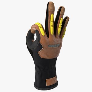 Safety Leather Gloves with Knuckle Guards OK Hand Gesture model