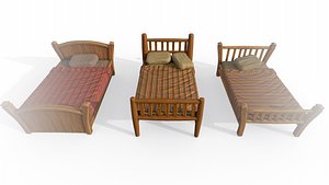 Set of stylized beds with pillow and blanket PBR game ready Low-poly 3D model model
