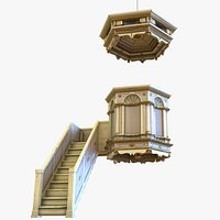 Medieval Church Pulpit Crema Rosee - PBR