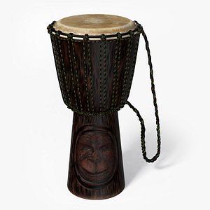 Djembe with Ape Carving