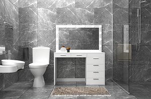 Luxury Bathroom  with  Dressing Table- White - 3D Model Ready to Render inside Blender and Cycles