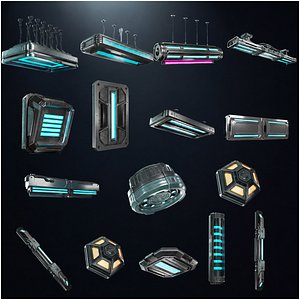 Sci-Fi Lights Pack 15 Modular Game Ready Assets 3D model model