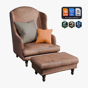 3D Wingback Vintage Chair model
