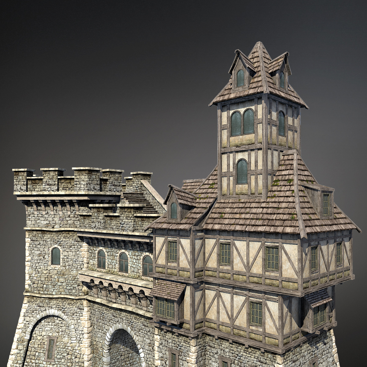 3d model set medieval town