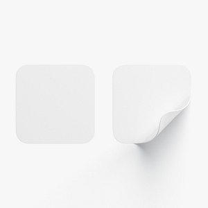 Two White Square Stickers - smooth and curled corners adhesive label 3D model