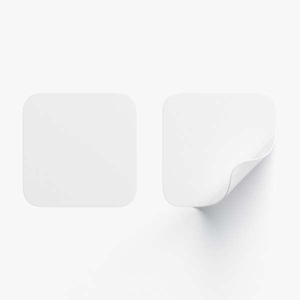3D модель Two White Square Stickers - smooth and curled corners ...