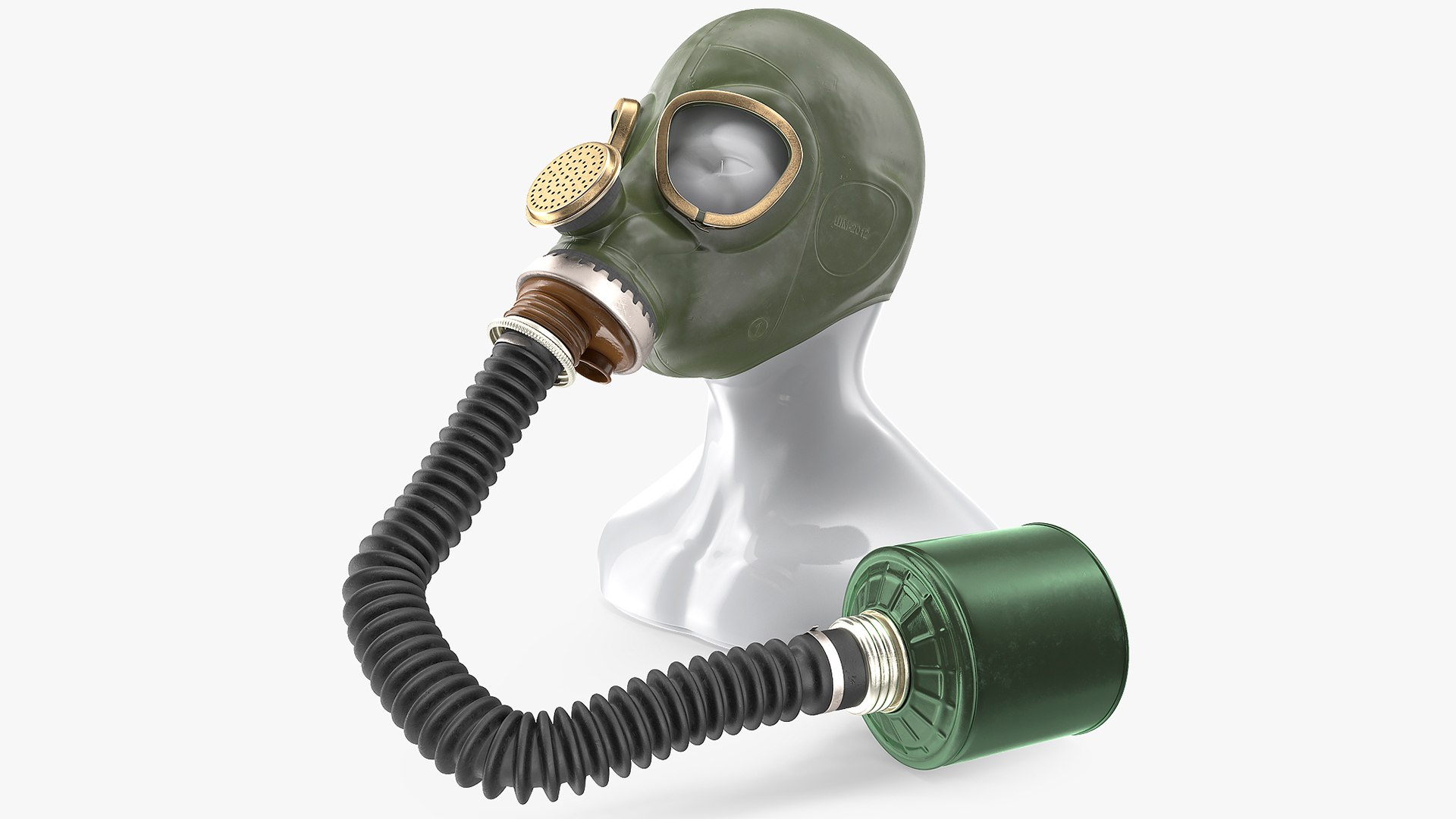 Green Gas Mask with Long Hose Rigged for Modo 3D model preview