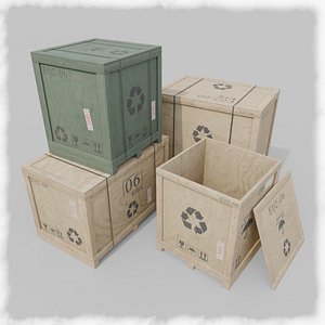 Customizable Wooden Crate Trio - Balanced Stack 3D model