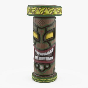 3D Carved Totem Stool with Angular Mask Multicolor model