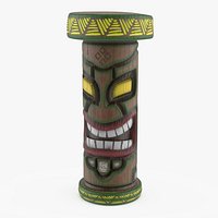 Carved Totem Stool with Angular Mask Multicolor