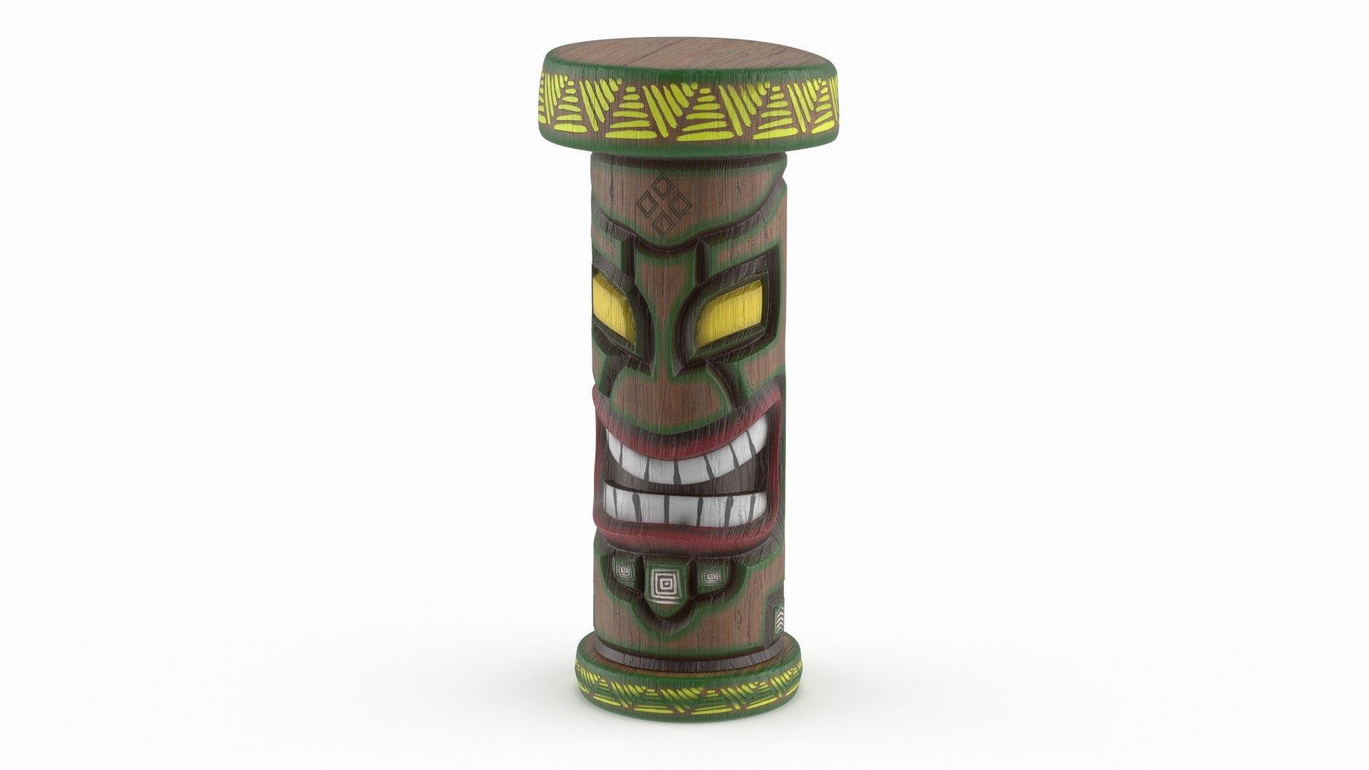Carved Totem Stool with Angular Mask Multicolor 3D model preview