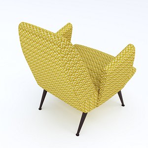 Retro Wing Armchair with Metal Frame 3D model