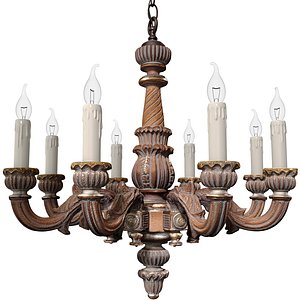 3D Pendant carved chandelier weathered wood Rustic Classic Country 3D model