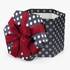 Hexagon Silver Polka Dot Gift Box Open