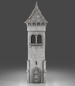 Medieval old tower game ready 3D model