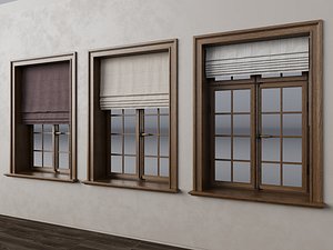 Classic Grid Wood Window and Roman Shade Curtain Pack