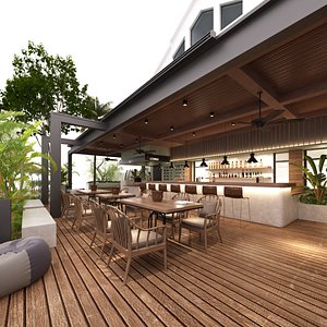 Tropical Open Bar Restaurant 3D