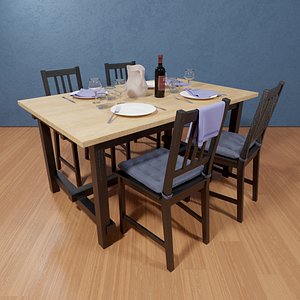 3D realistic dining table chairs
