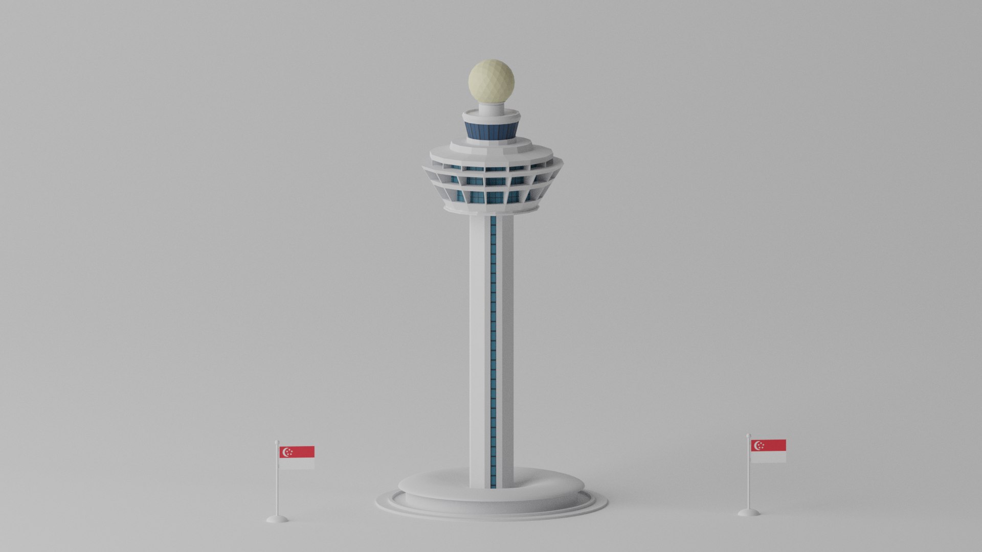 Cartoon Singapore Changi Airport Control Tower 3D Model - TurboSquid ...