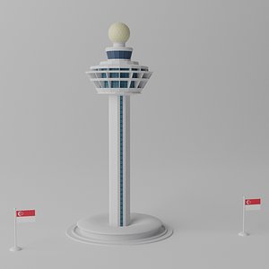 Cartoon Singapore Changi Airport Control Tower 3D model