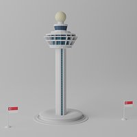 Cartoon Singapore Changi Airport Control Tower
