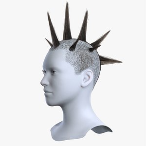 3D Realistic Dark Brown Liberty Spikes Mohawk Hairstyle 3D Asset
