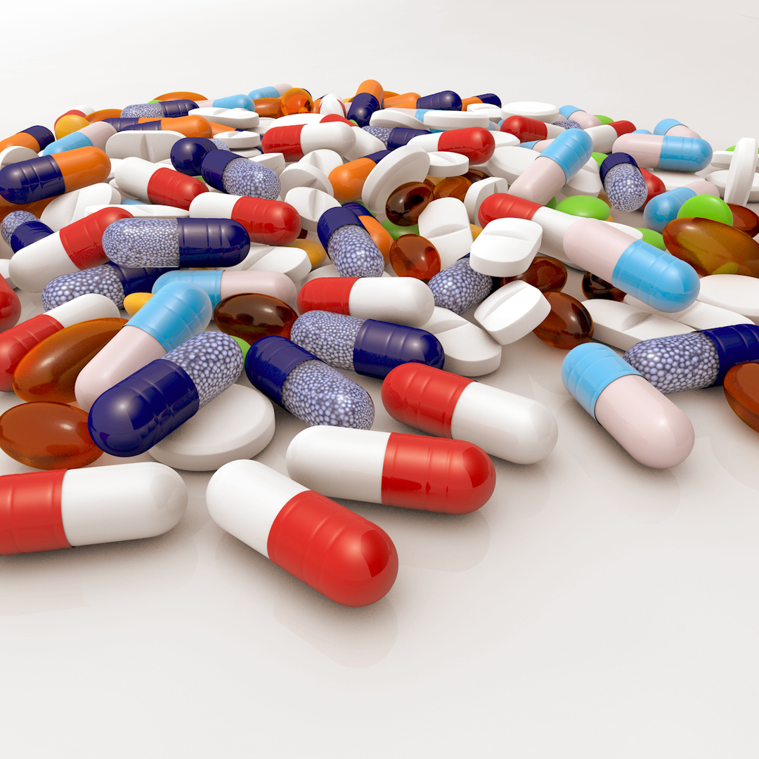 3d pills modeled pile