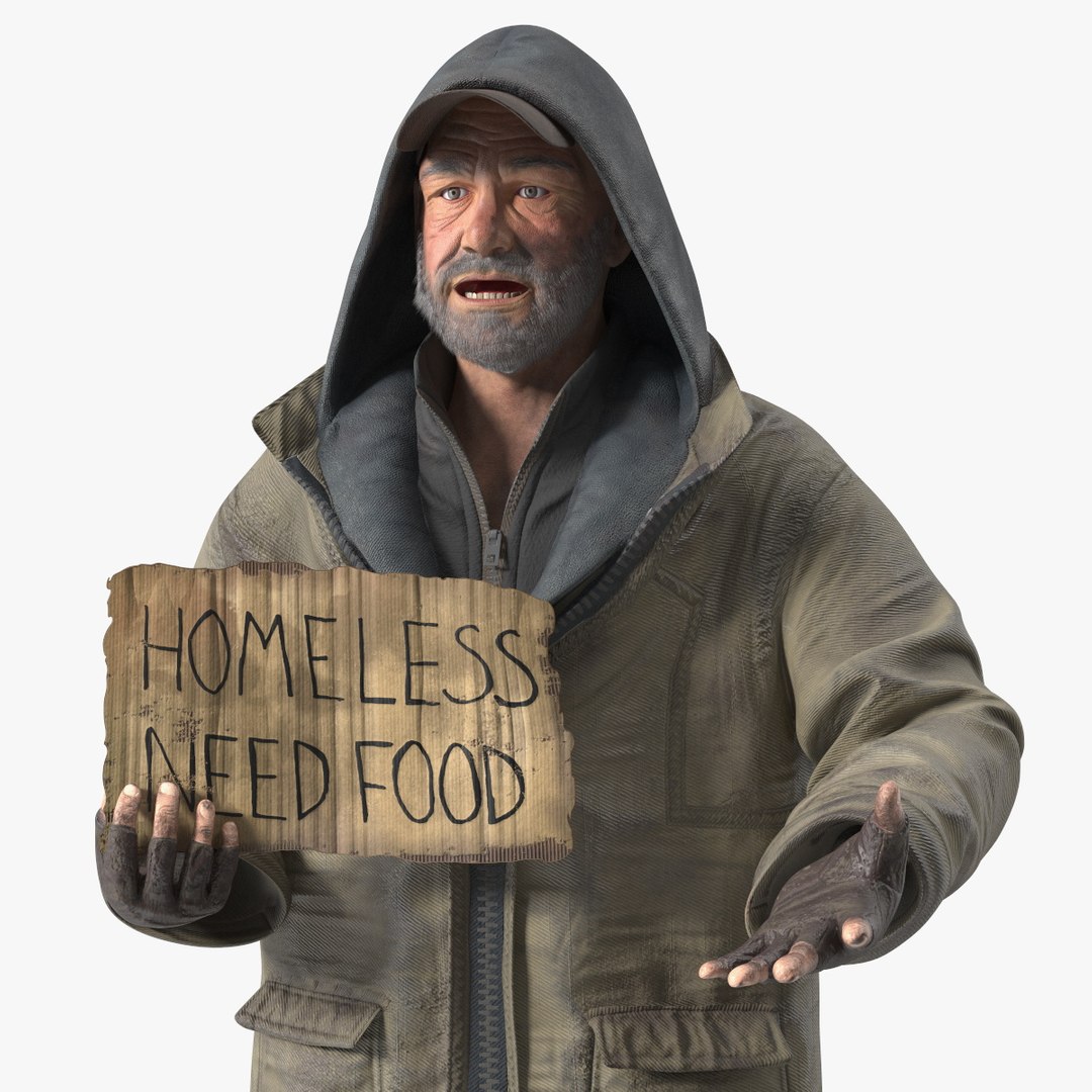 Homeless Man with a Sign Asking for Alms 3D model preview
