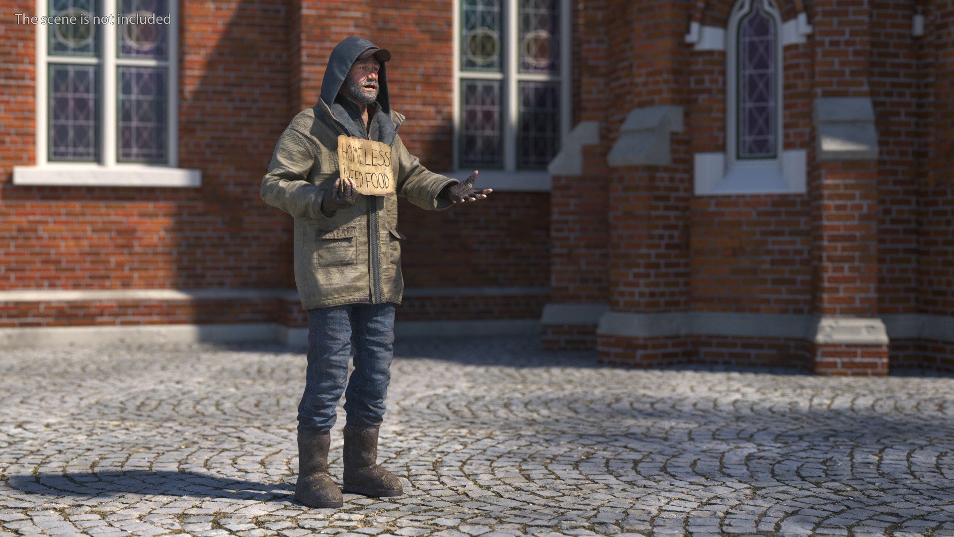 3D Homeless Man With A Sign Asking For Alms - TurboSquid 2283329