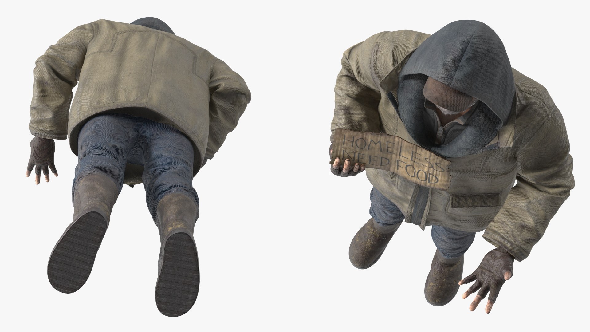 3D Homeless Man With A Sign Asking For Alms - TurboSquid 2283329