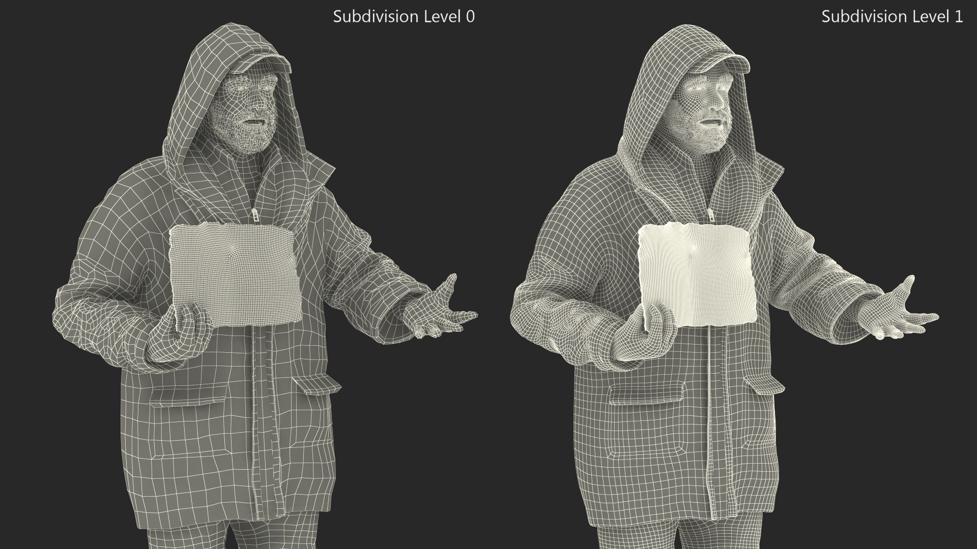 3D Homeless Man With A Sign Asking For Alms - TurboSquid 2283329