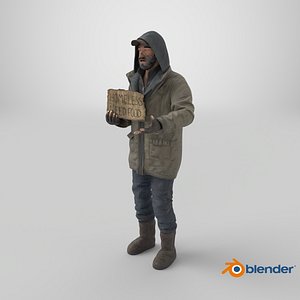 Homeless Man with a Sign Asking for Alms