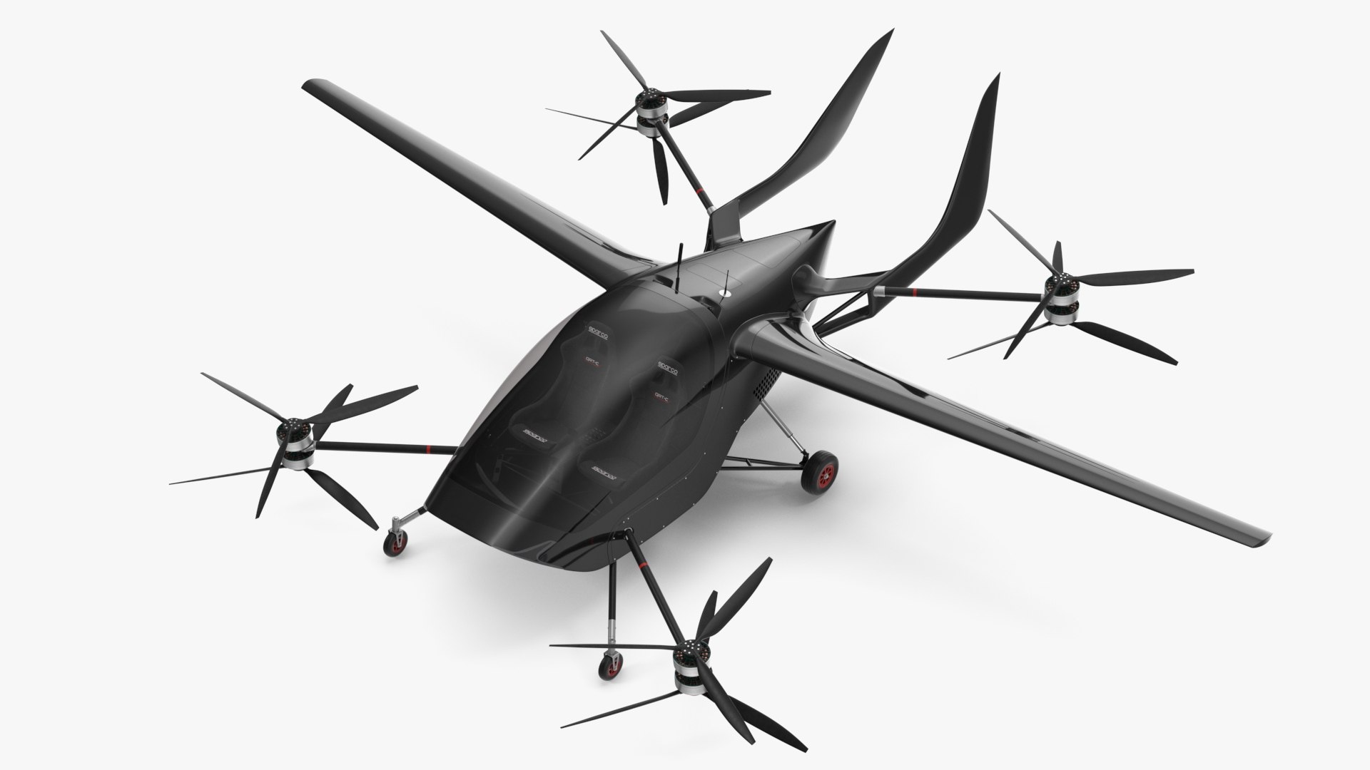 Personal Air Vehicle eVTOL Air One Black Rigged 3D model preview