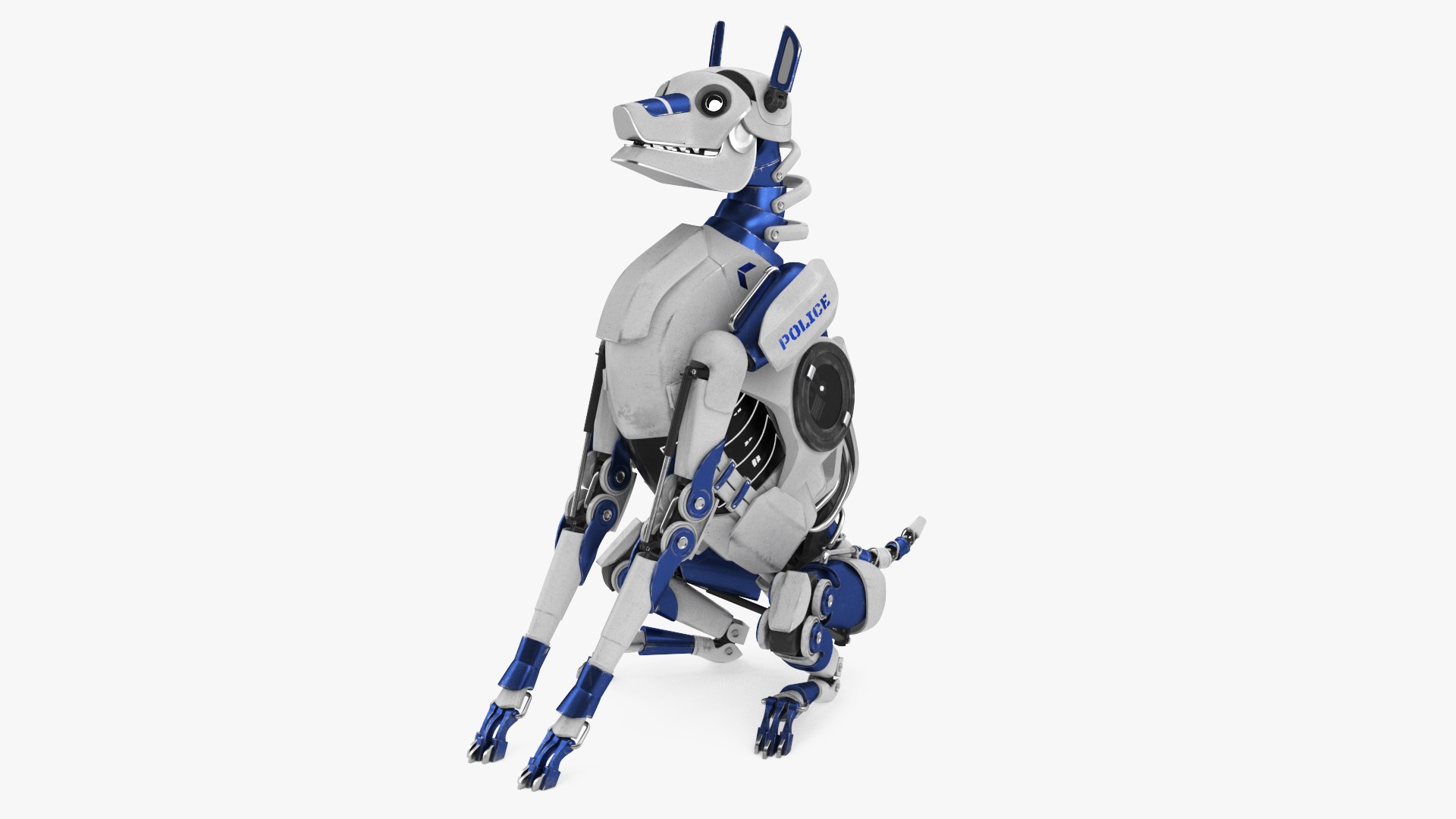 Futuristic Police Robot Dog Sitting Pose 3D model preview