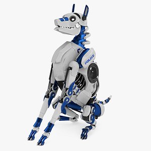 Futuristic Police Robot Dog Sitting Pose