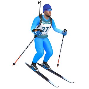 rigged biathlon skier ski 3D model