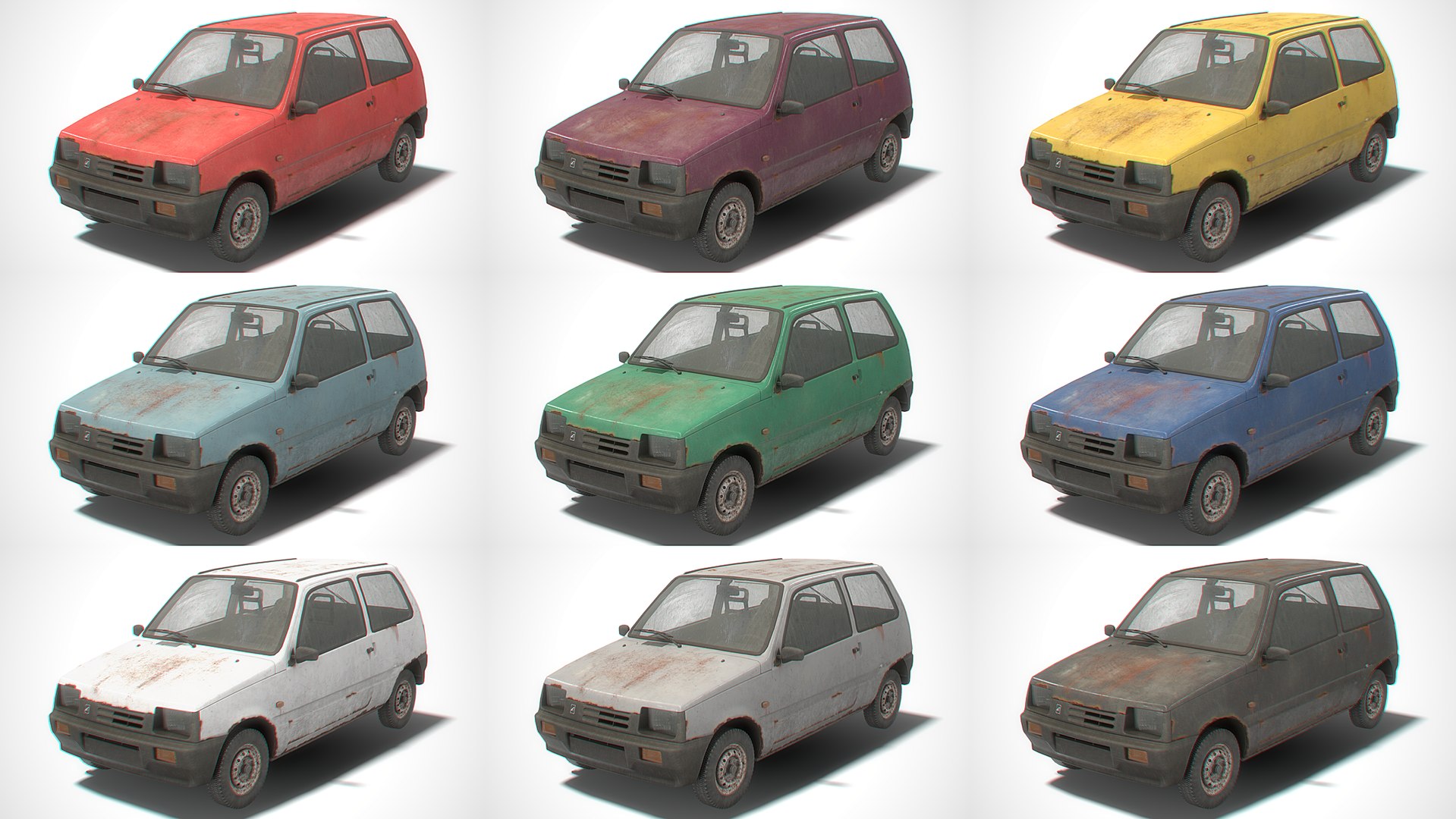old generic hatchback model https://p.turbosquid.com/ts-thumb/o7/IRTra3/ZyMJUYJ8/all_rusty/png/1578394511/1920x1080/fit_q87/e647c3e0859b2b4a8a0cbedf96c4c77e457364d3/all_rusty.jpg