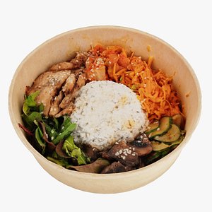 Bibimbap Korean rice dish Poke bowl lunch with rice chicken and cabbage