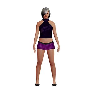 3D caucasian low-poly girl model