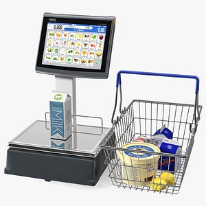 3D Self-service Scales D-900 with Shopping Cart with Goods model