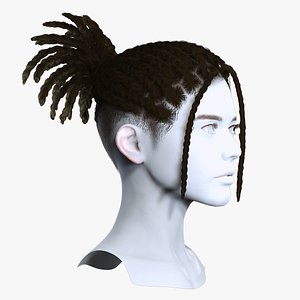 3D Tactical Female Braids and Locs Ponytail - Game Ready Hair Cards model