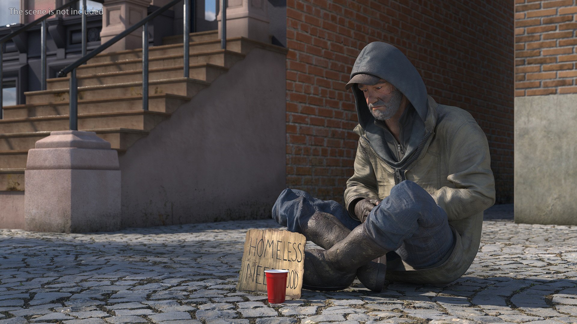 Homeless Man With A Sign And A Cup Of Change 3D Model - TurboSquid 2283309