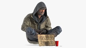 Homeless Man with a Sign and a Cup of Change