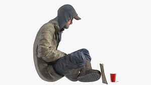 Homeless Man with a Sign and a Cup of Change
