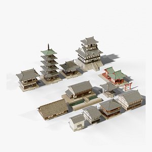 Japanese Edo Mega Bundle - 12 Buildings Temples Castle Shrine and Town PBR