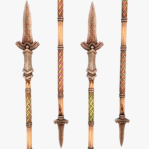 Medieval Wooden Spear Colored Weapon Pack 3D model